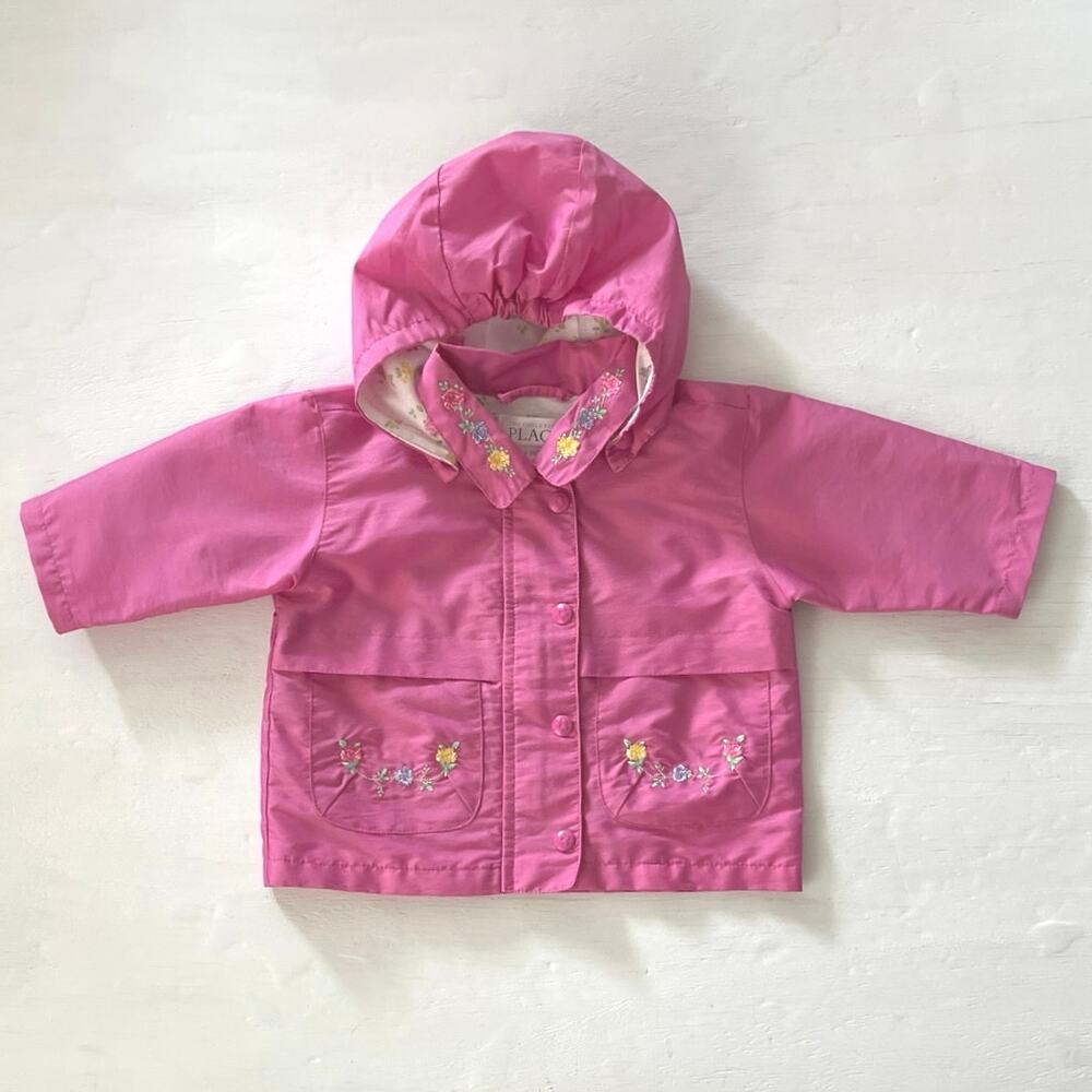 The Children's Place Windbreaker Raincoat Size 3-6 Months Embroidered Hood Pink